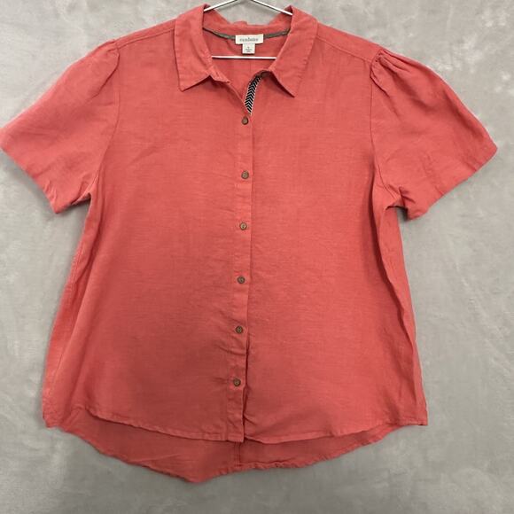 Sundance 100% Linen Shirt Button Up Collared Short Sleeve Coral Women’s Large - Picture 1 of 13